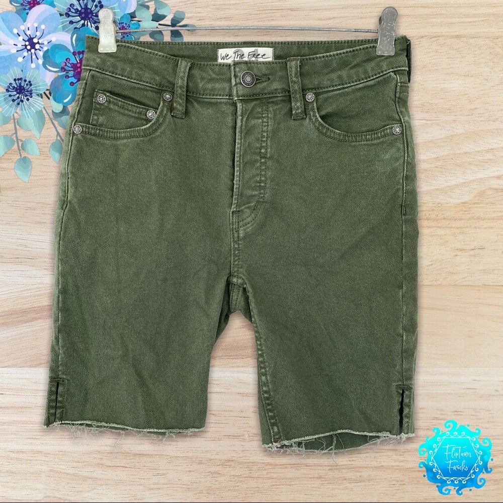 We The Free Olive Green High Waist Avery Bermuda Shorts; 24